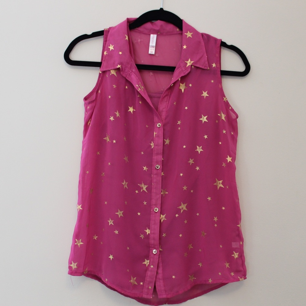 Xhilaration Girls Blouse Pink w Gold Stars XL